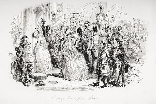 Coming home from church, illustration from Dombey and Son by Charles Dickens