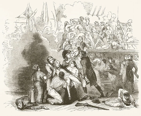 The death of Lord Nelson at the Battle of Trafalgar, from The National and Domestic