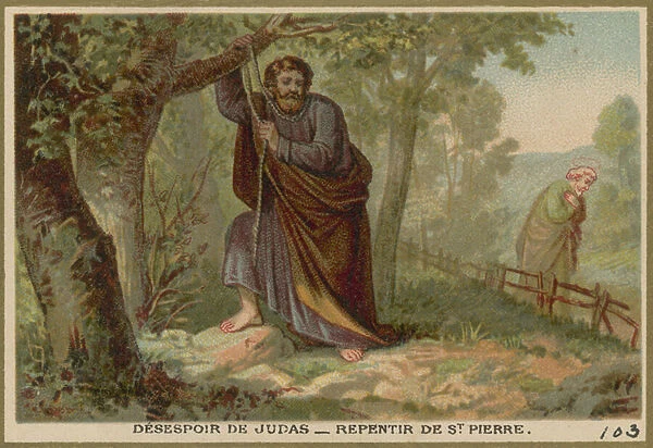 Despair of Judas - Repentance of St Peter (chromolitho)