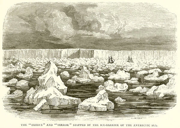 The 'Erebus'and 'Terror'stopped by the Ice-Barrier of the Antarctic Sea (engraving)