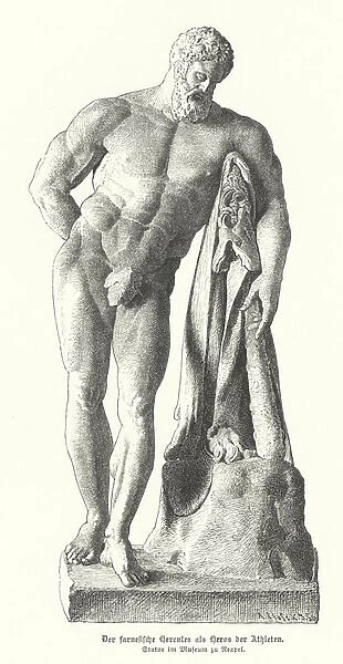 Farnese Hercules, Roman copy of an ancient Greek statue by Lysippos (engraving)