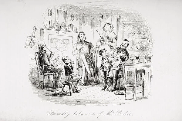 Friendly behaviour of Mr. Bucket, illustration from Bleak House by Charles Dickens