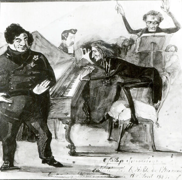 Galop Chromatique Caricature of Luigi Lablache, Franz Liszt (1811-86) at the piano