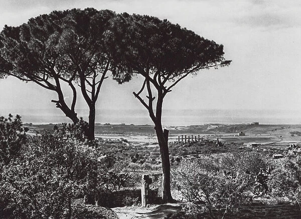 Girgenti, Il mare e il Tempio d Eracle; Girgenti, View towards sea with Temple of Hercules (b  /  w photo)
