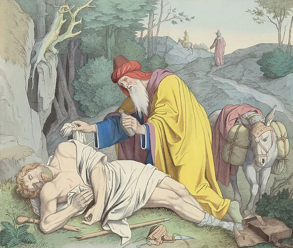 The Good Samaritan (coloured engraving)