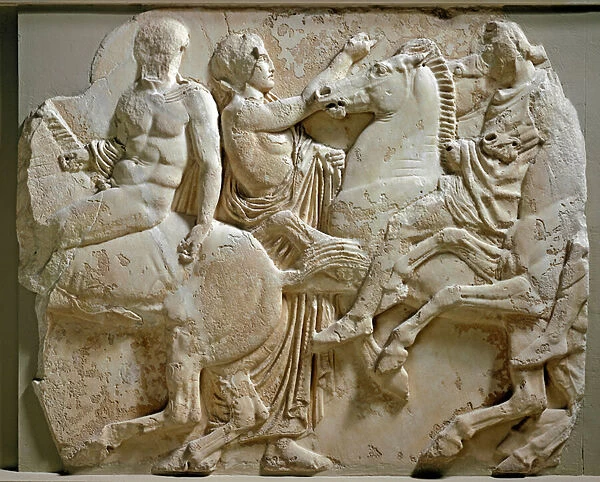 Greek art: 'horsemen 'frieze of the parthenon. Low marble relief