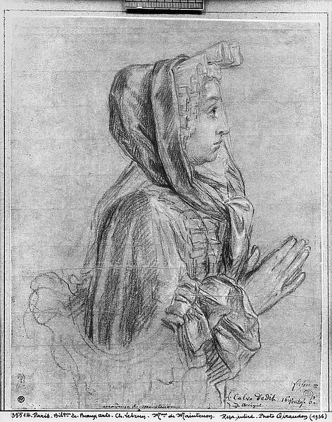 Half length profile of a woman with hands clasped, known as Madame de Maintenon