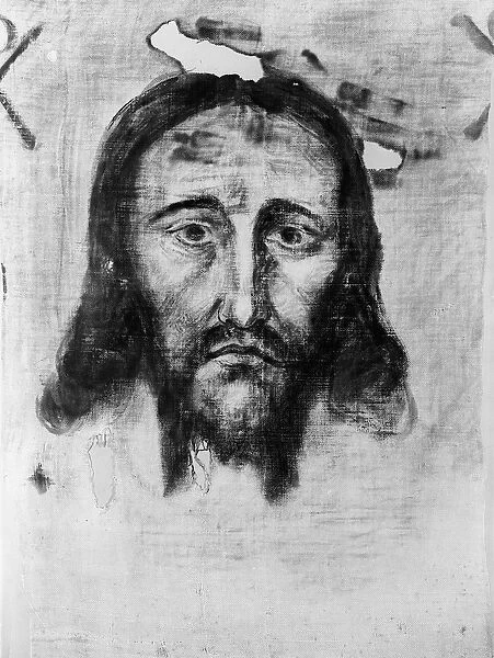 Head of Christ (oil on canvas) (b  /  w photo)
