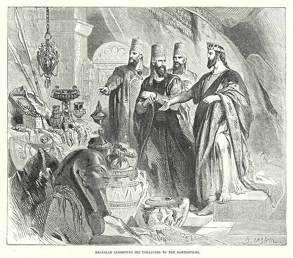 Hezekiah exhibiting his Treasures to the Babylonians (engraving)