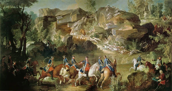 Hunting in the Forest of Fontainebleau at Franchard (oil on canvas)