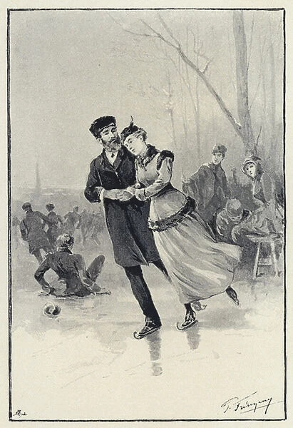 Illustration for Anna Karenina: Levin and Kitty on the ice (litho)
