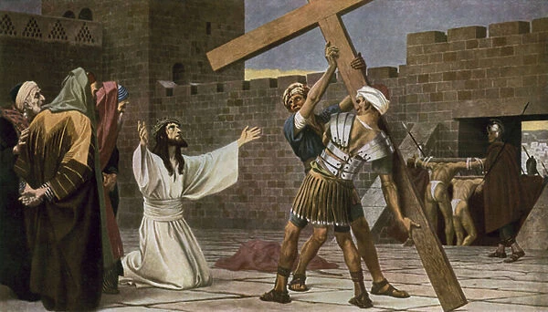 Jesus accepts his Cross (colour litho)