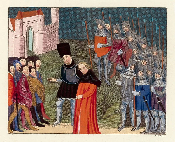 King Richard II conveyed to London (coloured engraving)