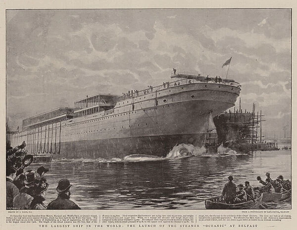 The Largest Ship in the World, the Launch of the Steamer 'Oceanic'at Belfast (engraving)