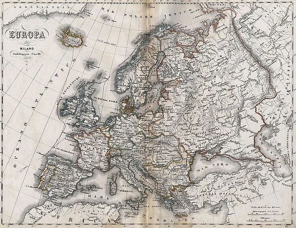 Map of Europe. Second half of the 19th century. Italian Atlas. Stabilimento Civelli