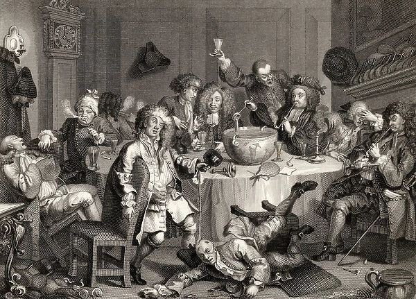 A Midnight Modern Conversation, from The Works of William Hogarth, published 1833