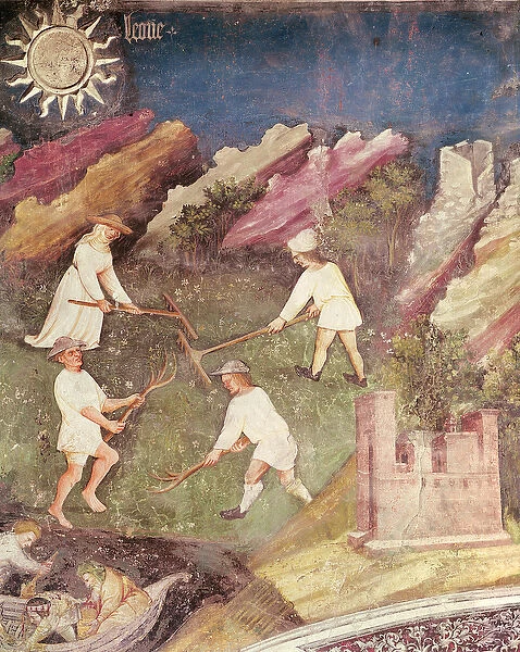 The Month of July, detail of the harvest, c. 1400 (fresco)