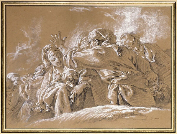 A Mother and Child and other Figures seen from Below (chalk)