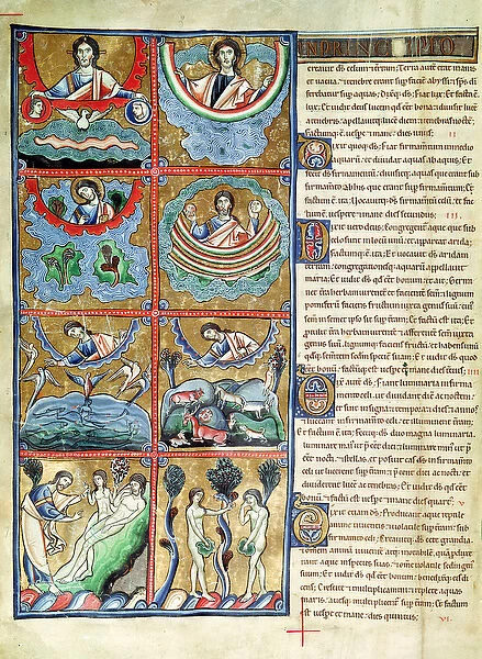 Ms 1 f. 4v The Creation of the World, from the Souvigny Bible (vellum)