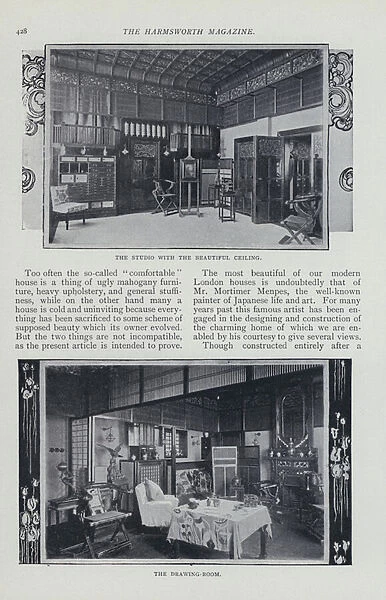Page from magazine article on the homes of Mortimer Menpes and Lord Leighton (b  /  w photo)