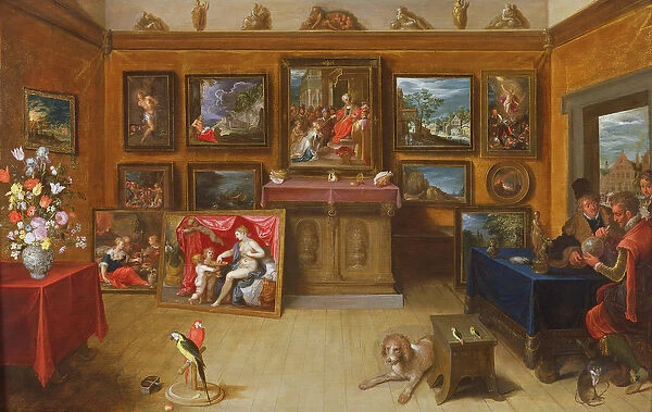Picture Gallery with a Man of Science Making Measurements on a Globe, 1612 (oil on panel)