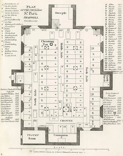 Plan of the Church of St Paul s, Shadwell, London, taken down in 1817 (engraving)