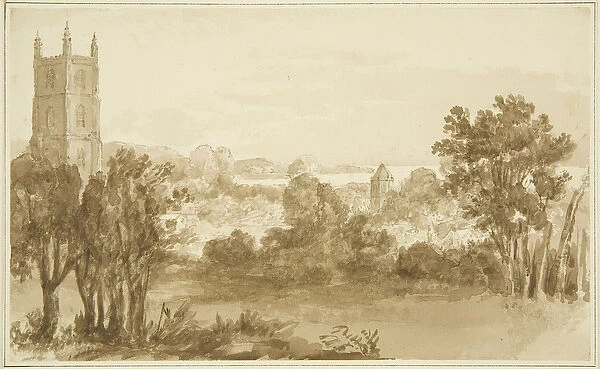 Portbury Church and Posset Point, 1821 (pencil & w  /  c on paper)