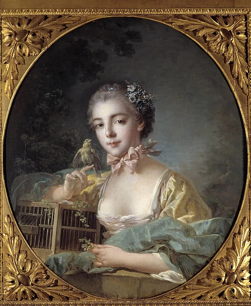Portrait of Madame Baudoin, daughter of the painter The girl poses with her canary