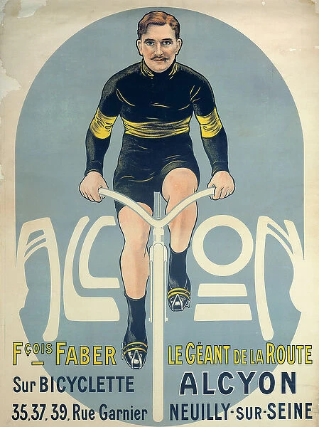 Poster depicting Francois Faber (d. 1915) on his Alcyon bicycle (colour litho)
