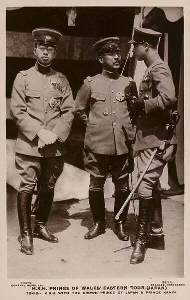The Prince Of Wales, the future King Edward VIII, with the Crown Prince Of Japan and Prince Kanin (b  /  w photo)