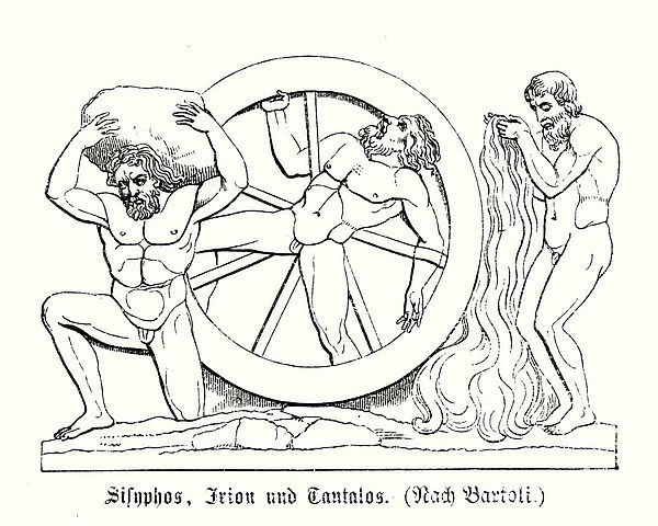 The punishments of Sisyphus, Ixion and Tantalus (engraving)