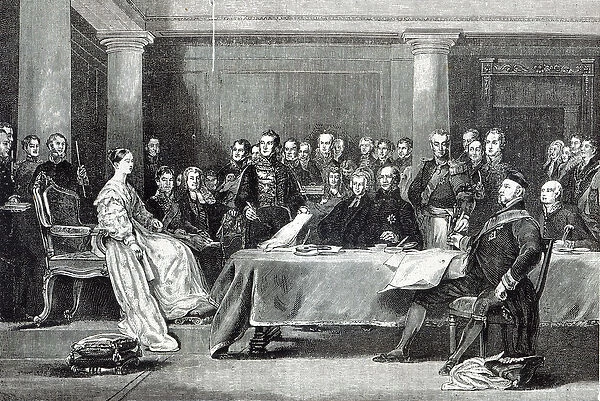 The Queens First Council, from Leisure Hour, 1888 (engraving)
