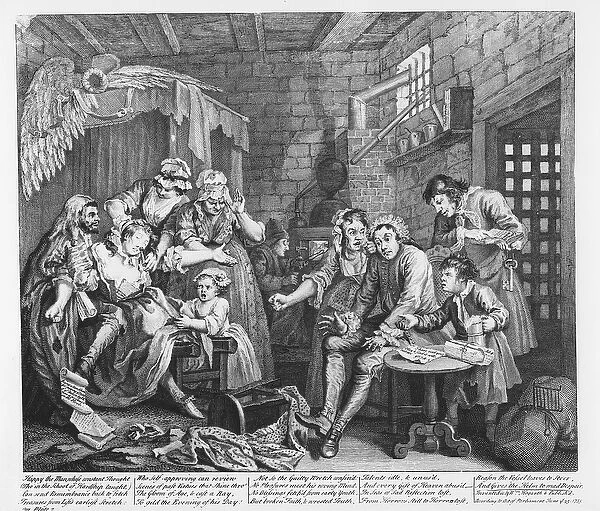 The Rake in Prison, plate VII, from A Rakes Progress, 1735 (engraving)