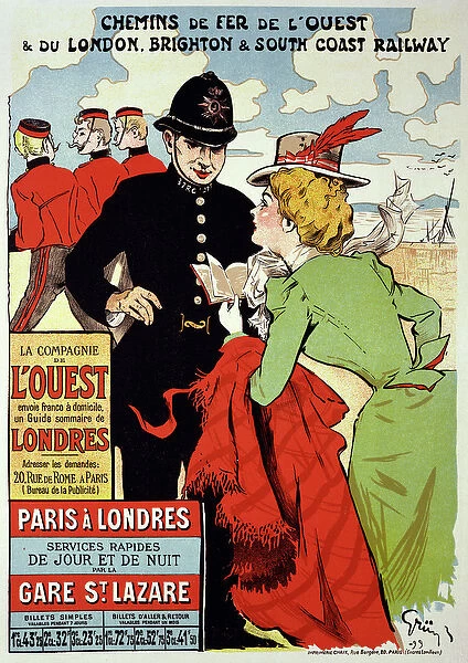 Reproduction of a Poster Advertising Trains from Paris to London, 1899 (litho)