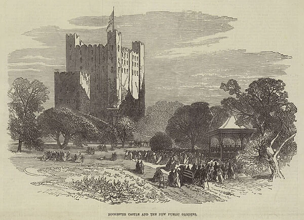 Rochester Castle and the New Public Gardens (engraving)