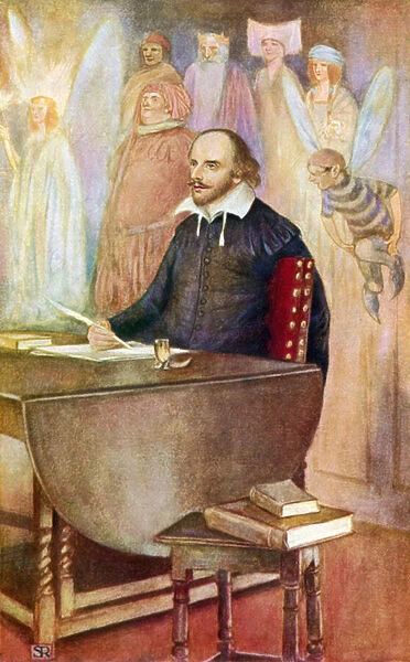 Shakespeare and some of the immortal creatures of his fancy (colour litho)