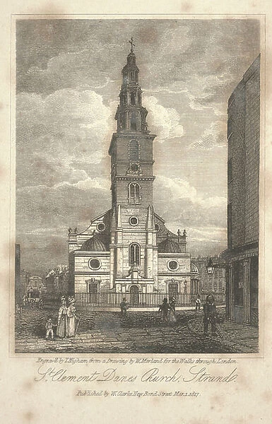 St. Clement Danes Church, Strand, 1817 (engraving)