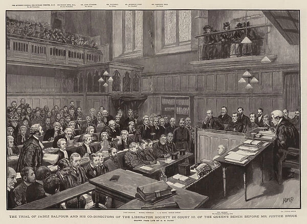 The Trial of Jabez Balfour and his Co-Directors of the Liberator Society in Court III of the Queens Bench before Mr Justice Bruce (engraving)