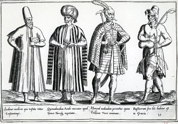 Variations of dress in the Eastern Mediterranean area (engraving) (b  /  w photo)