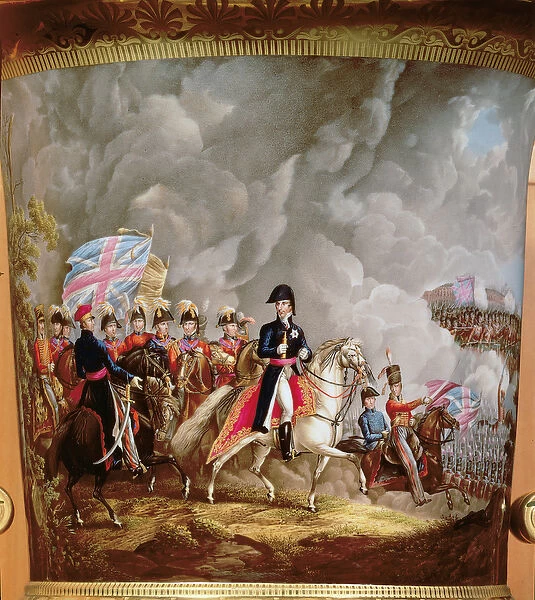 Vase with depiction of Wellington and his officers at the battle of Waterloo in 1815