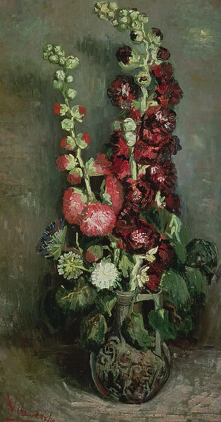 Vase of Hollyhocks, 1886 (oil on canvas)