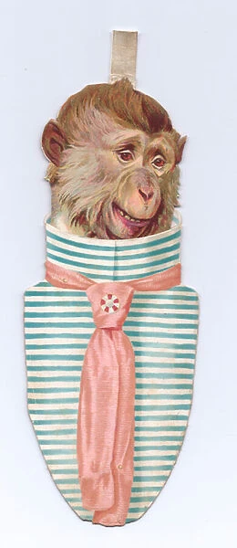 A Victorian die-cut shape card of a monkey in a dickey garment, c. 1880 (colour litho)