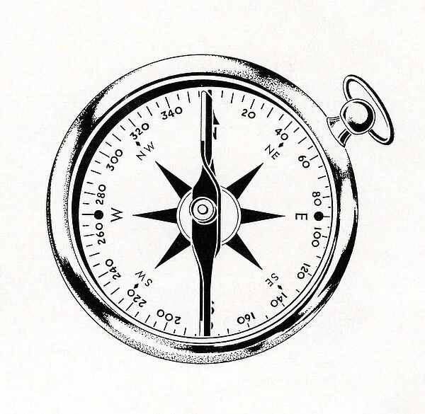Vintage Illustration of a Compass, 1942 (lithograph)