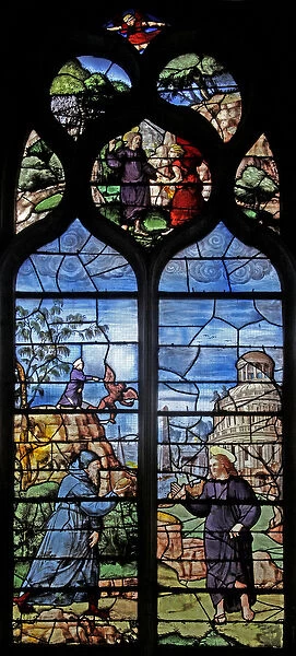 Window w12 depicting the Temptation in the Wilderness (stained glass)