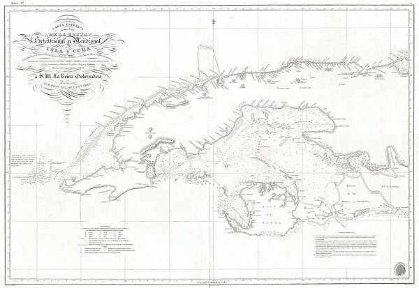 1854, Hidrografica Nautical Chart of Map of Cuba, topography, cartography, geography