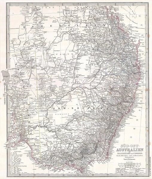 1876, Stielers Map of Southeastern Australia, topography, cartography, geography