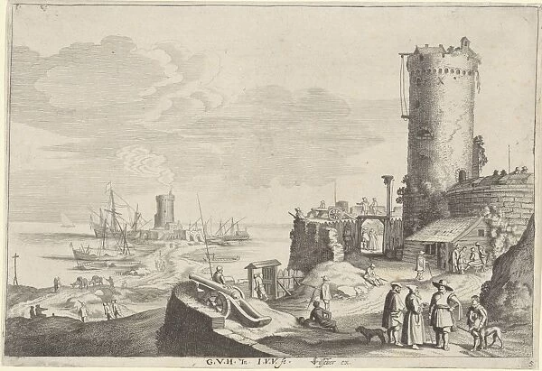 Bastion on a river, print maker: Jan van de Velde II, Gerard van der Horst, Claes Jansz