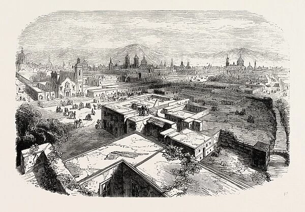 THE CITY OF MEXICO, 1870s engraving