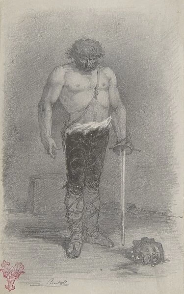 Man Sword 19th century Graphite black ink 4 7  /  8 x 3 1  /  8