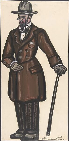 Man wearing brown overcoat cane pince-nez first half 20th century